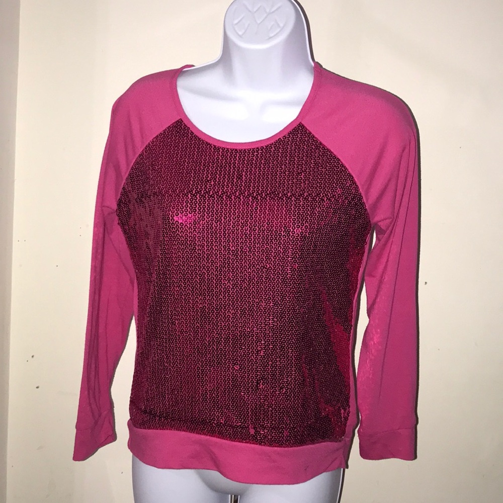 Pink Sequenced Jordache Long Sleeve Girls Tee (XL)